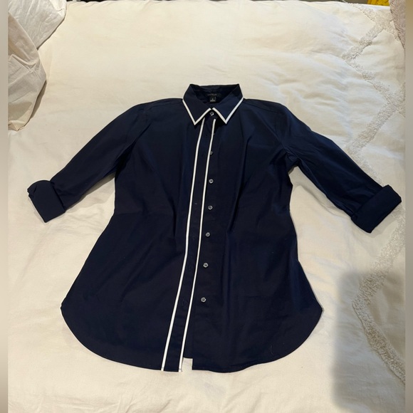 ANN TAYLOR blue contrast tipped perfect shirt - Picture 2 of 6